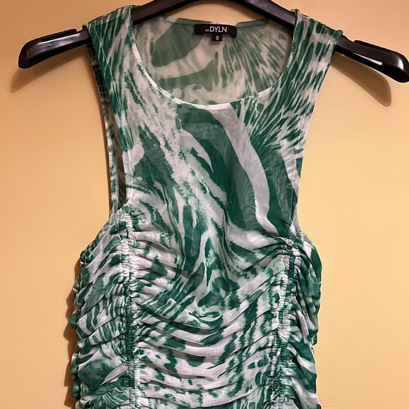 BY.DYLN (S) Bodycon Ruched Dress - Green/White - Picture 4 of 9